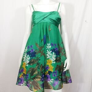 XXI green floral chiffon & satin trapeze dress